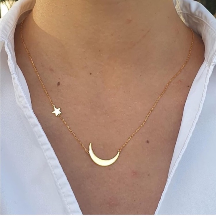 Gold 14k Gold Plated Moon Star Chain Necklace New 45$